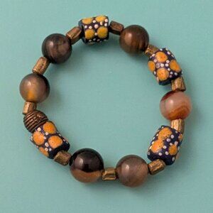 African Beaded Elastic Bracelet,  Brown Agate Unisex Accessory